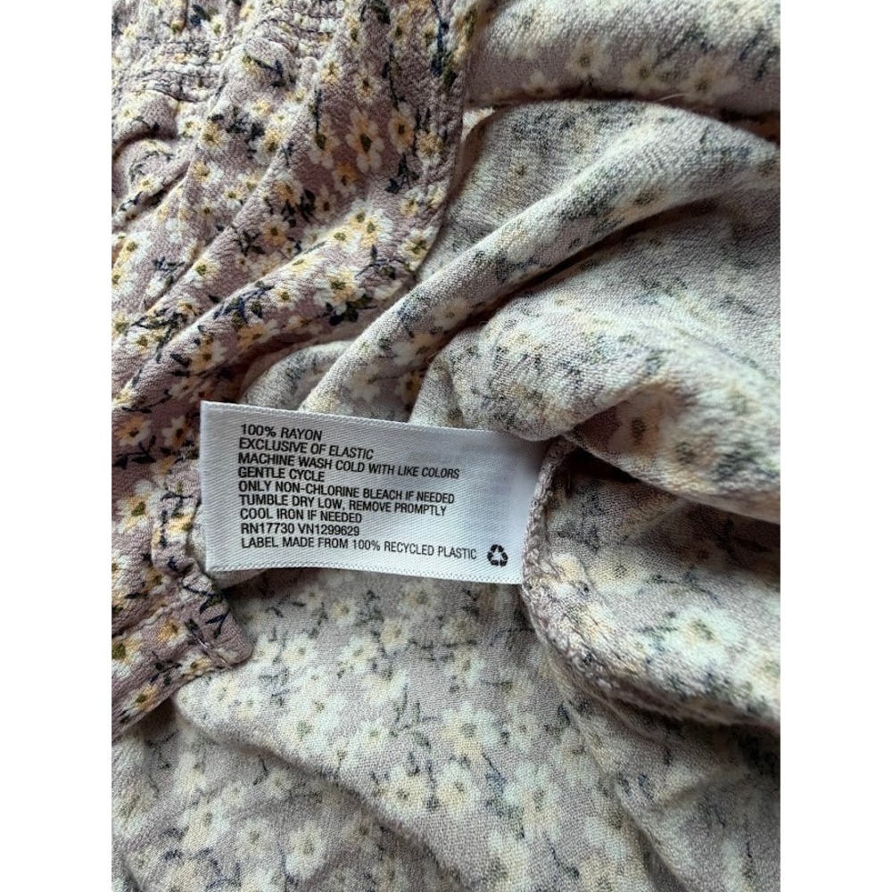 Knox Rose Purple Floral Smocked Button Front Blouse Boho Rayon Top Womens L - Picture 5 of 11